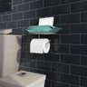 suporte cromado prata papel higienico adesivo com porta objetos 38901c